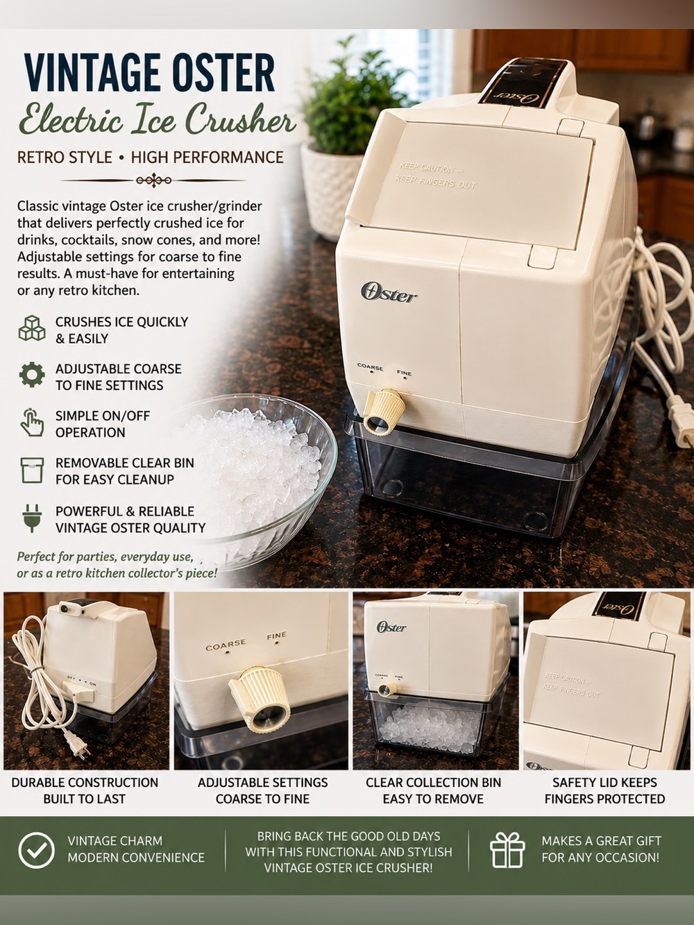 Vintage Oster Electric Ice Crusher Grinder | Retro Countertop Kitchen Appliance